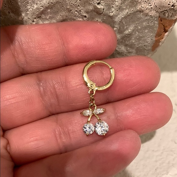 Gold and Silver Cherries Crystal Drop Earrings - Picture 4 of 4